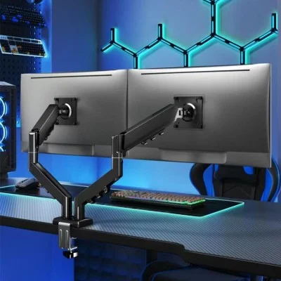 Pawa Double Gas Spring Computer Arm With 360 Rotation - Black
